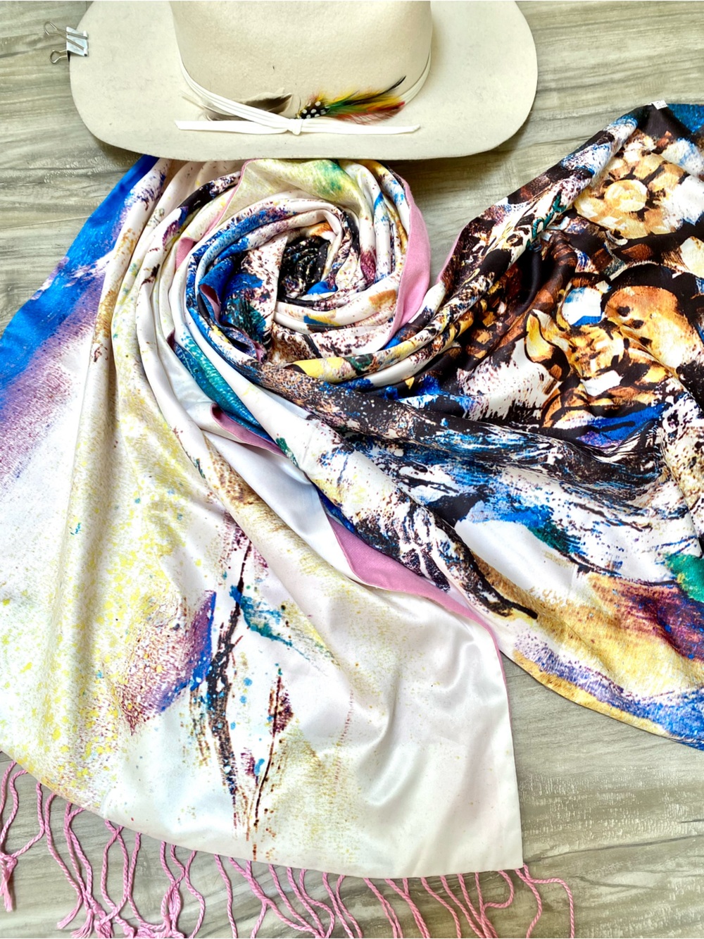 Reversible SILK boho scarf/wrap w resort vacation shabby chic vibe